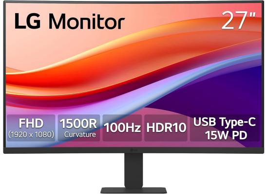 LG 27U421A-B 27'' FHD curved monitor with 100Hz refresh rate and USB-C port.